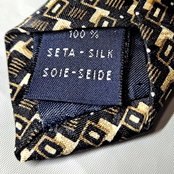 Filograna Uomo 💯 Silk Men's Necktie 57-60" x 3.75" Black/Tan Herringbone Italy - Picture 5 of 9